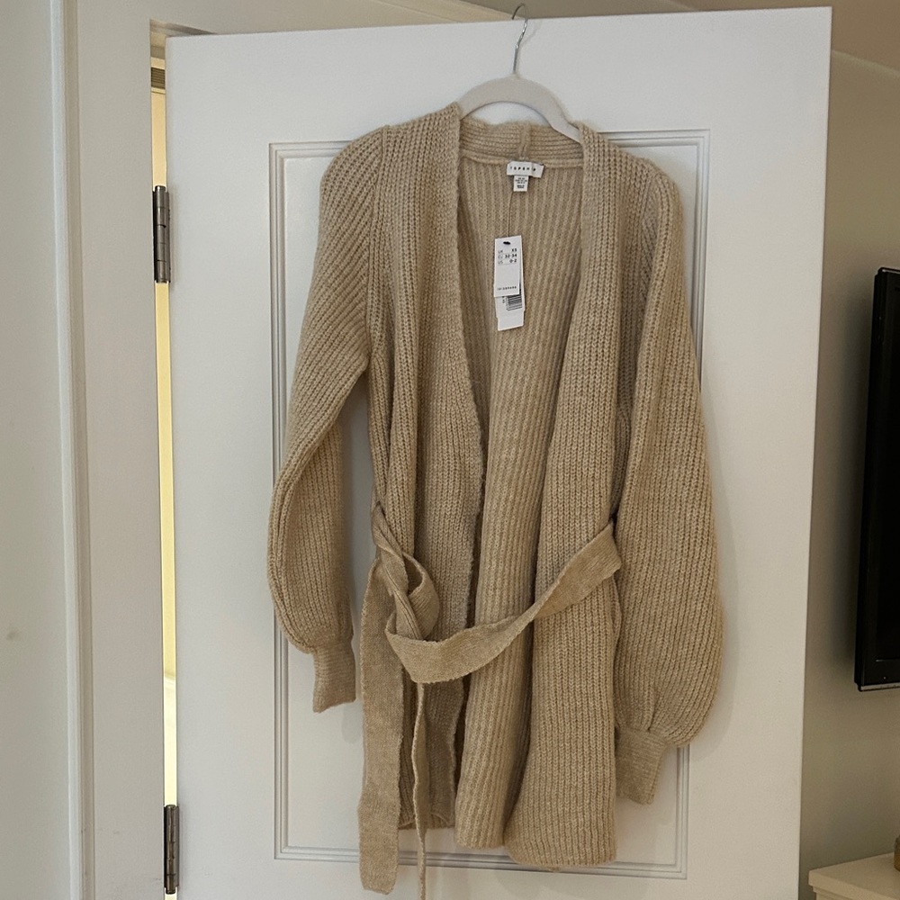 Topshop Cream Knit Cardigan Balloon Sleeve
